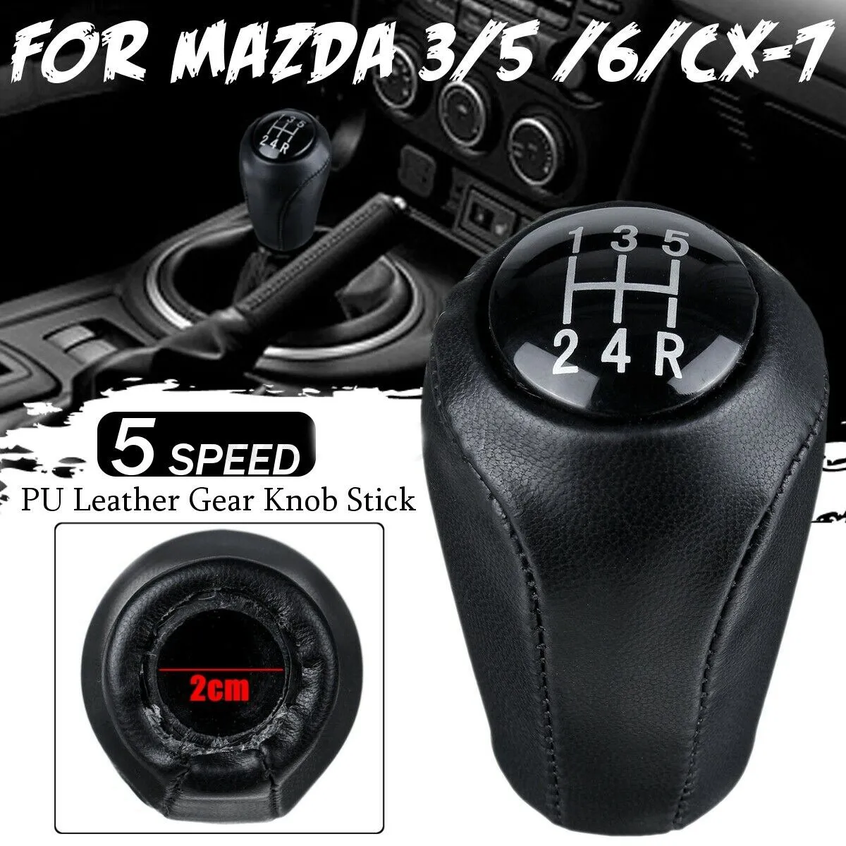 5 Speed Gear Shift Knob for MAZDA 3 BK BL / 5 CR CW/ 6 II GH/CX-7 ER Black 2005-2014