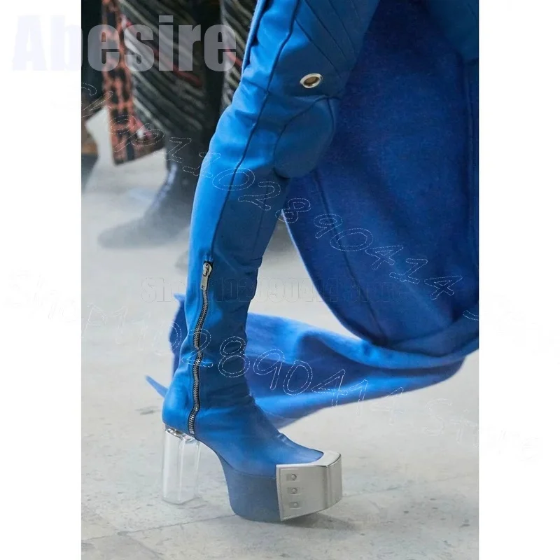 Yellow Strange Style Toe Clear Heel Runway Boots Slip On Women Shoes Chunky High Heels Party Banquet 2025 Zapatos Para Mujere