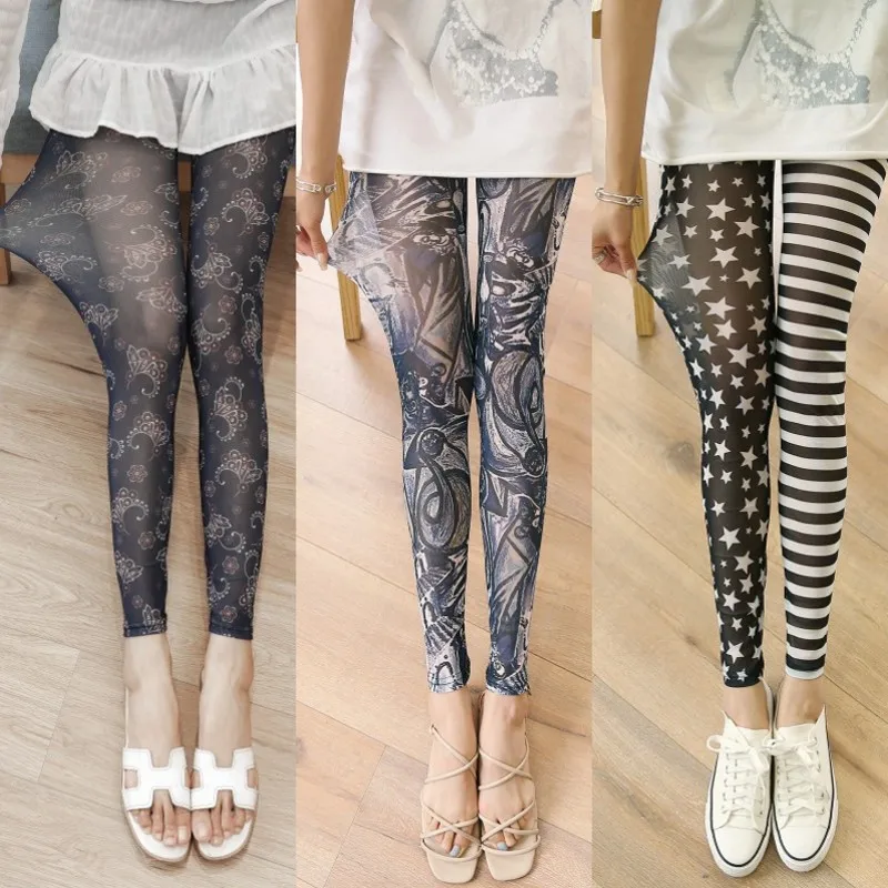 

Summer Thin Leggings, Ultra-Thin Ice Silk Stretch Trousers, Slimming Women's Outer Wear Mesh Legings Anti-Snag