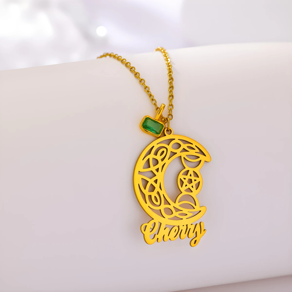 

Ожерелье Todorova с индивидуальной гравировкой, винтажный викканский амулет, пентакль и полумесяц, из нержавеющей стали, для женщин и мужчин