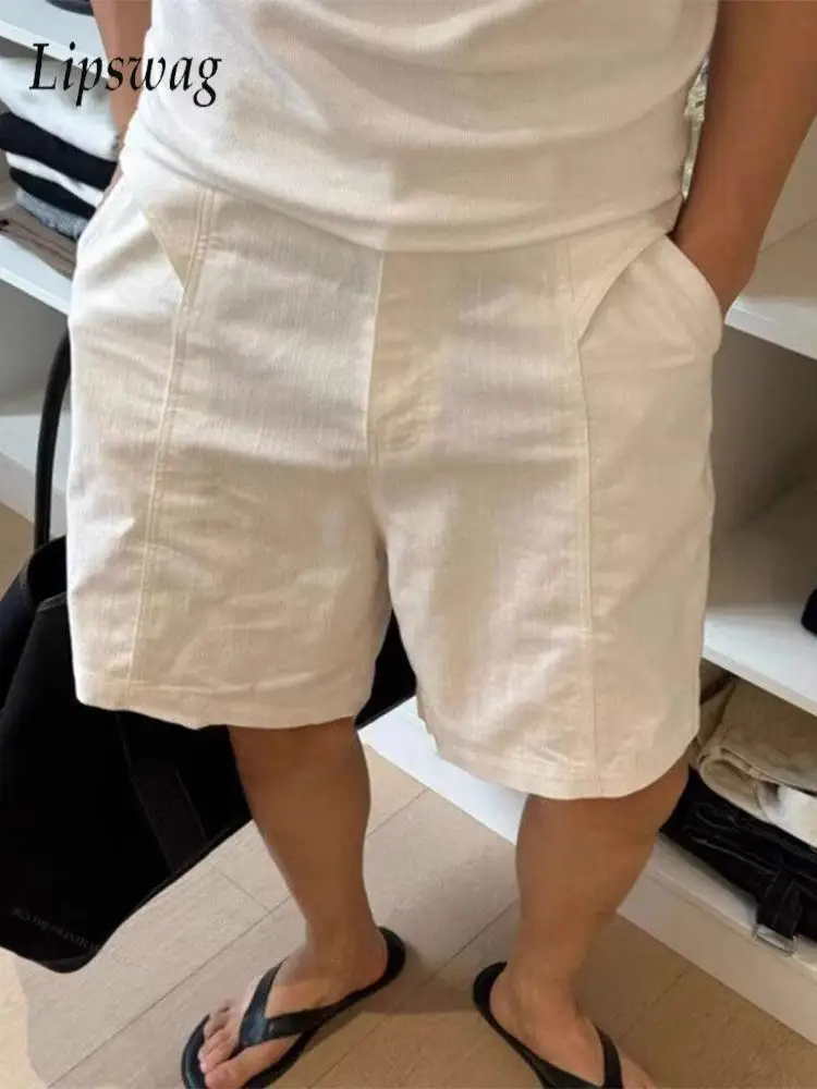 Vintage Mens Loose Straight Shorts Linen Solid Color Breathable Thin Shorts 2026 Spring Summer Daily Casual Men Shorts Old Money