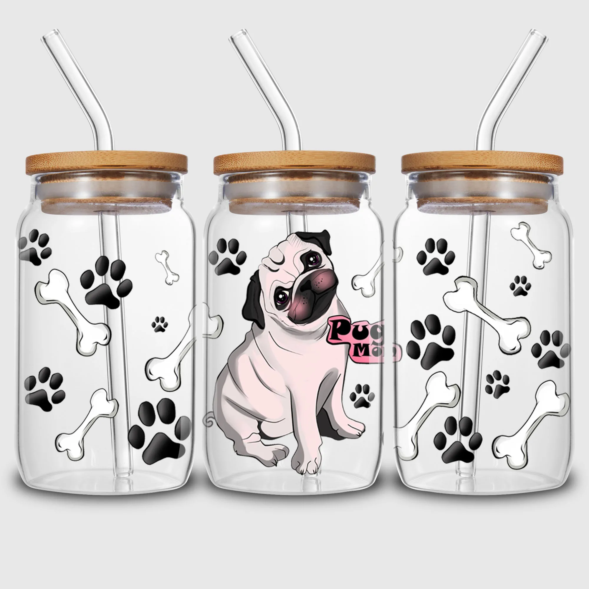 5 Sheets Dog UV DTF Mug Stickers, Glass DTF Transfer Stickers, Waterproof Funny Puppy Wipes Transfers for 16 oz Glass, Mugs,