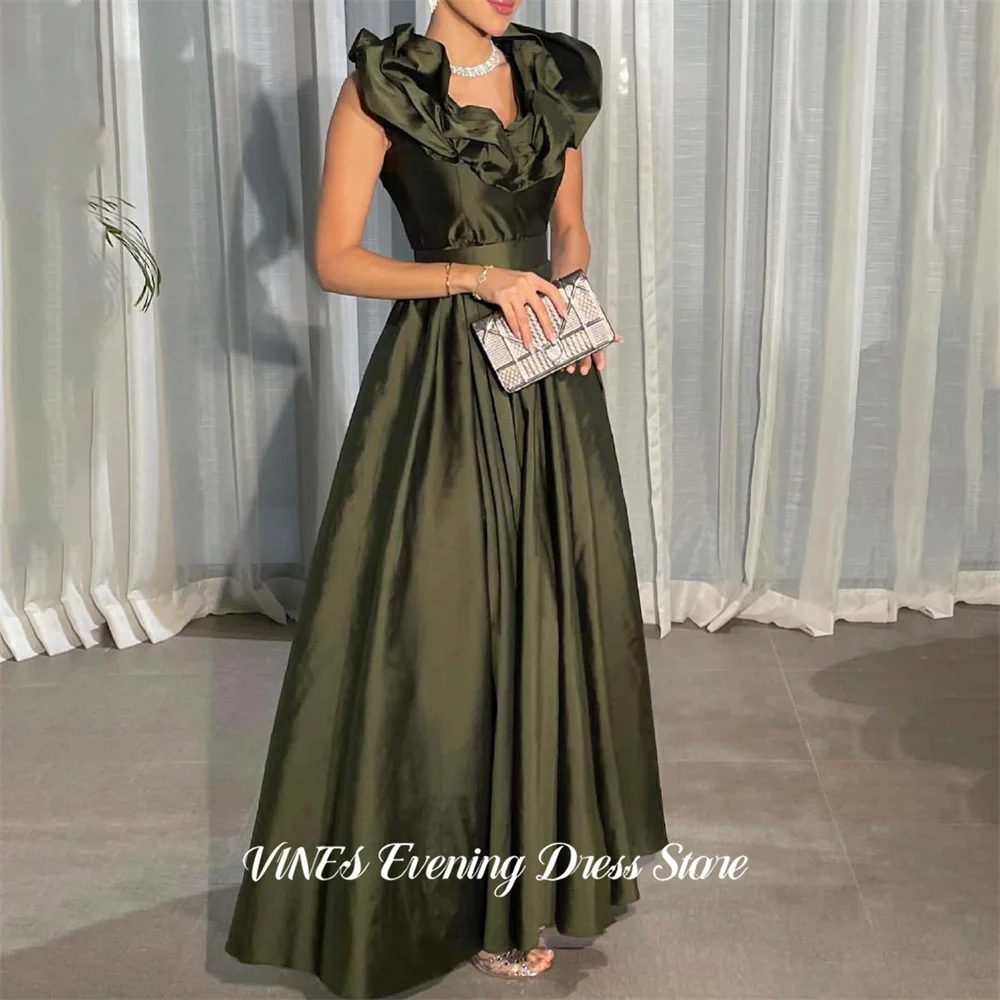 

VINES Olive Green Evening Dress O Neck Prom Dresses Sleeveless Party Formal Gown A Line robe de bal for Woman Modest Customized