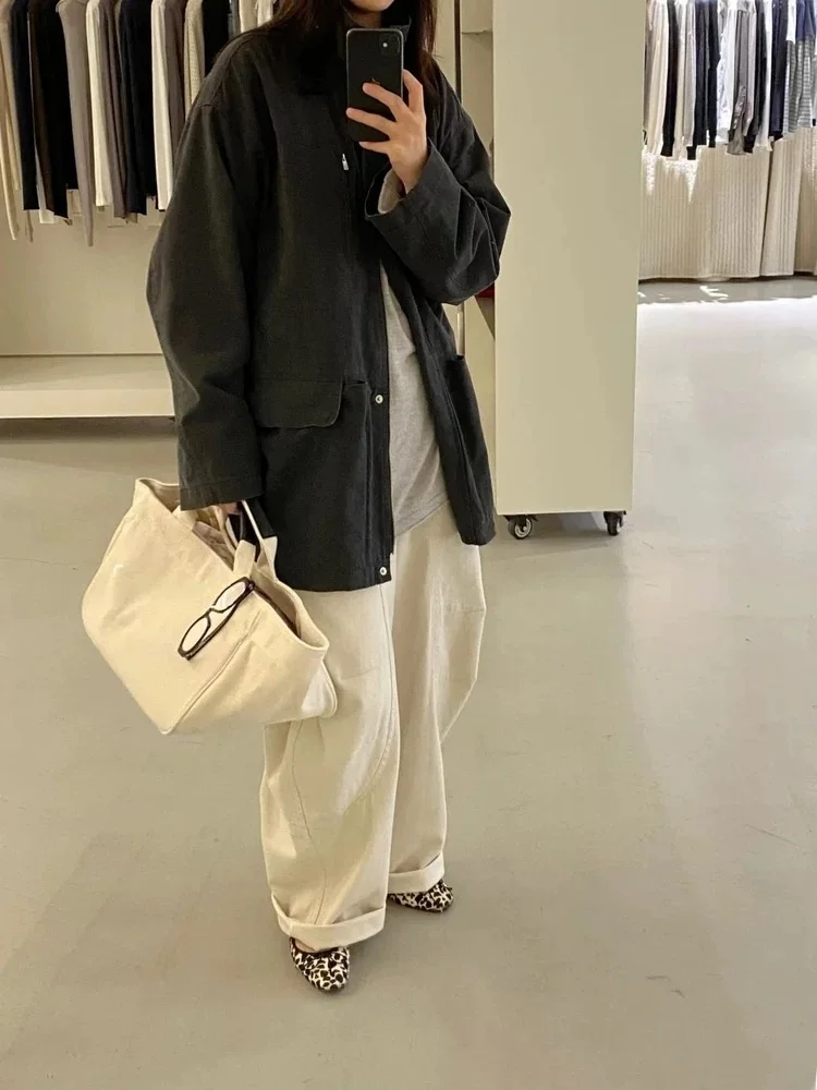 Minimalist Fashion Women's Canvas Handbag Stylish Bag for Early Autumn Portable Ladies Purse Soft Handle Hobo Bag Style