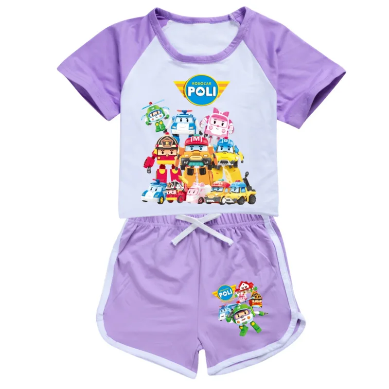 Candy 2025RobocarPoli Clothes Sets Girls Summer Clothing Short Sleeve Robocar Poli Print Sport Suits Children Pajamas or Sportwe