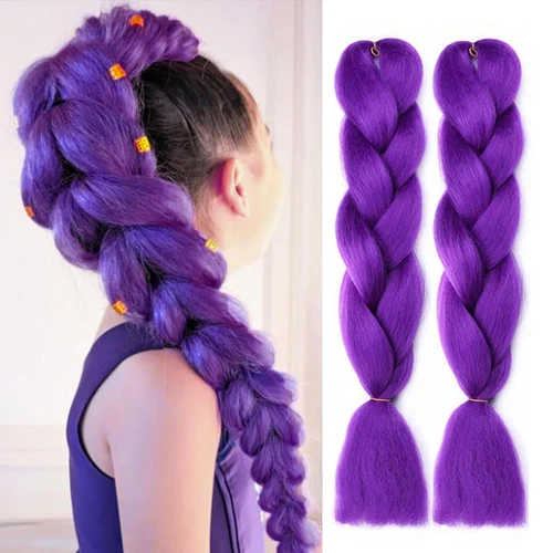 Pelo trenzado largo de color púrpura, pelo trenzado sintético preestirado de 24 pulgadas para trenzas, extensiones de cabello morado para Cosplay de Halloween
