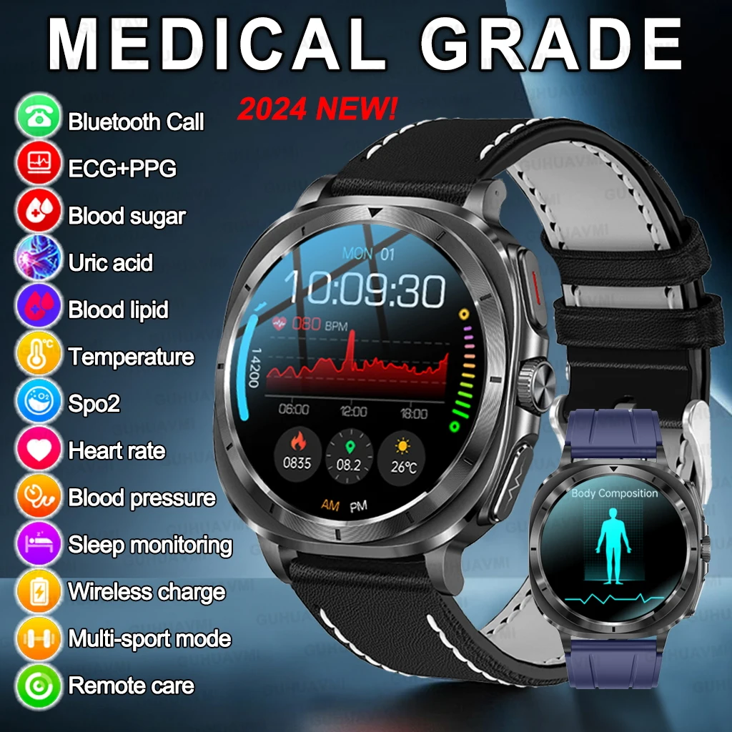 2025new-nursing-grade-blood-pressure-smart-watch-men-ecg-ppg-blood-lipids-uric-acid-bluetooth-call-health-smartwatch-for-android