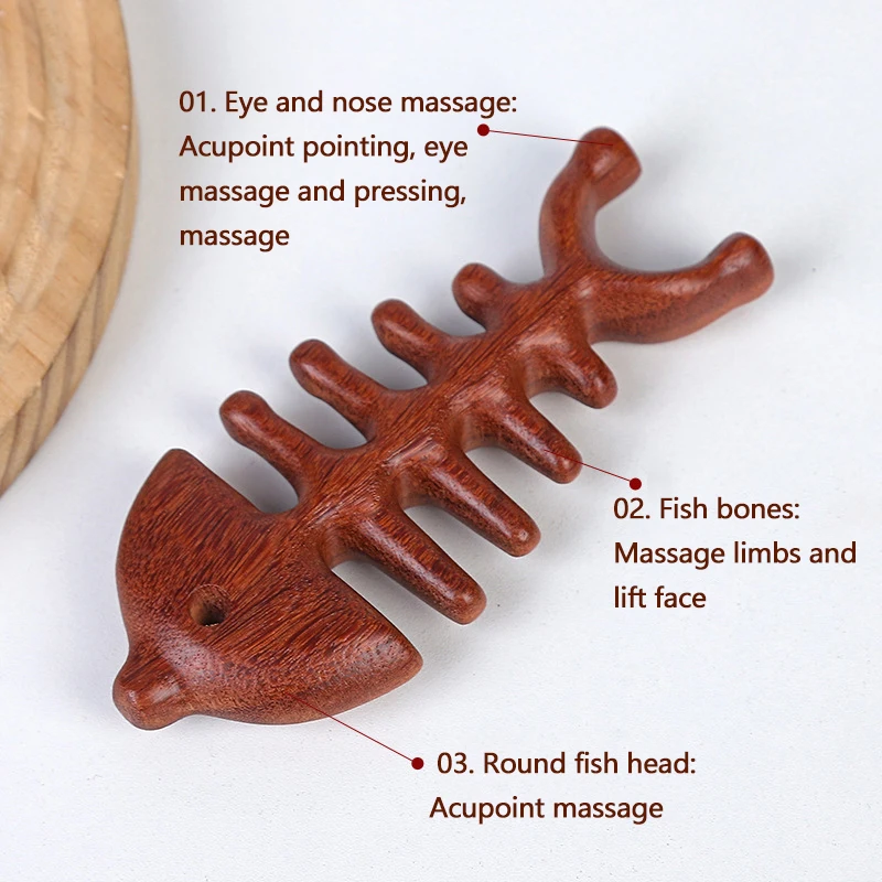 Fish Bone Shape Wood Massage Comb Head Meridian Massager Blood Circulation Scraping Anti-static Comb