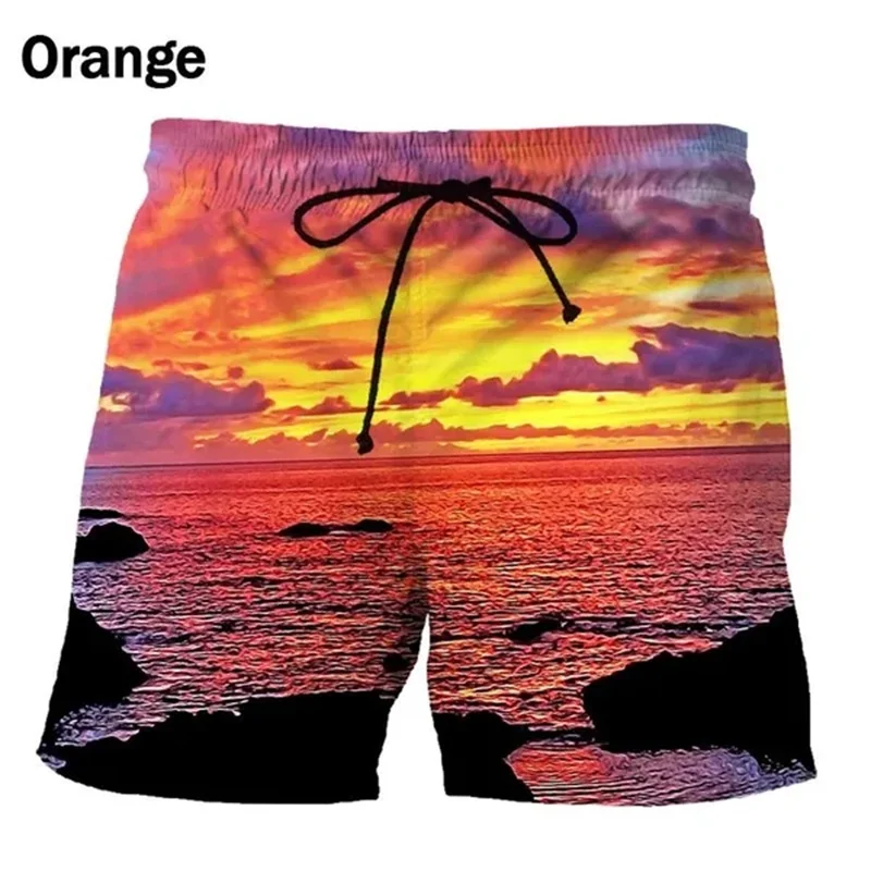 Seaside Sunset Sunrise Scence Beach Shorts Men 3D Print Board Shorts Swimsuit 2023 Hawaiian Bermuda Swim Trunks Cool Short Pants