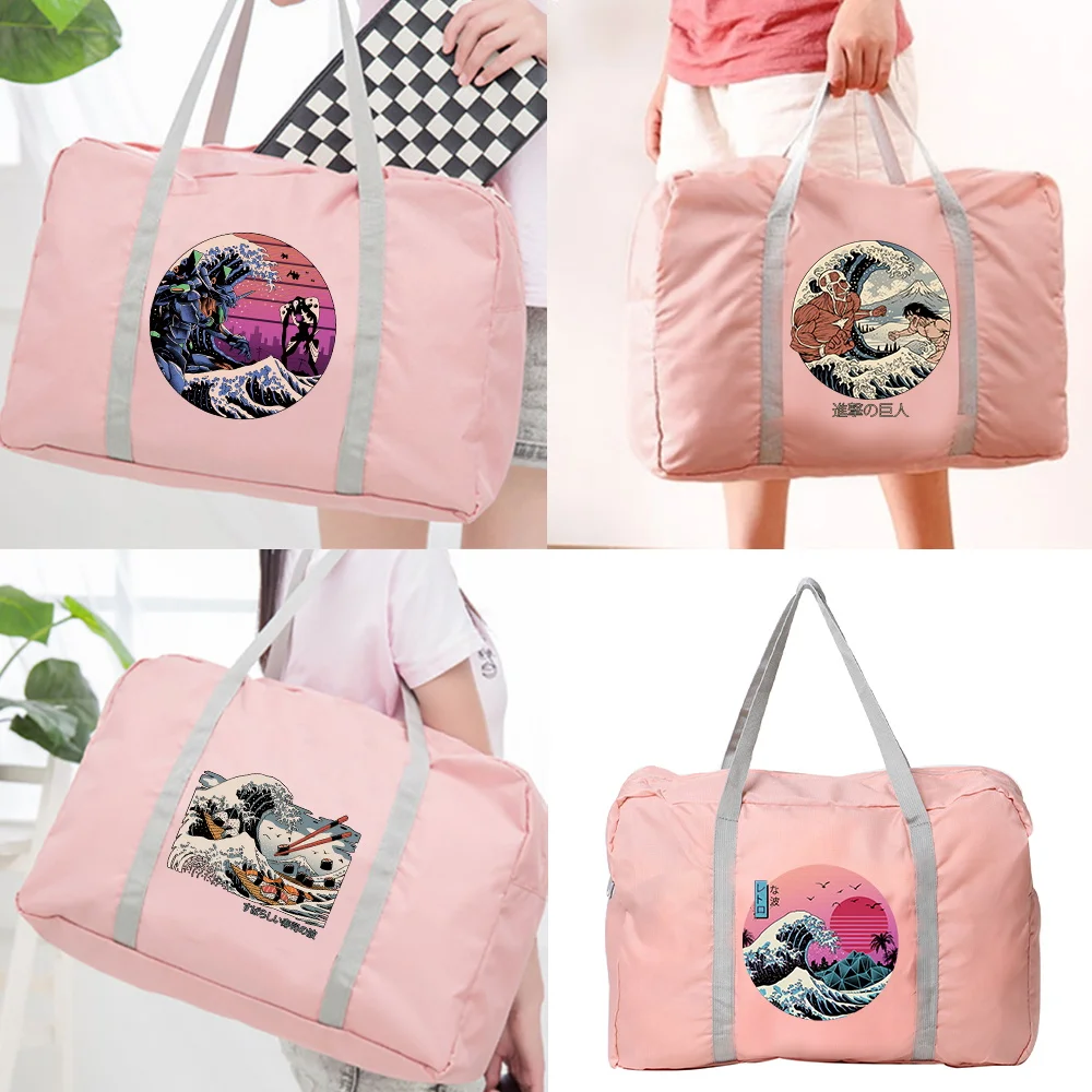 Wave Series Printed Travel Bag Water Proof Foldable Luggage Shoulder Pack Nylon Casual Handbag Fashion Large Capacity Tote Packs