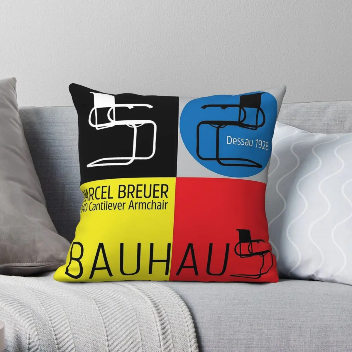 Marcel Breuer D40 Cantilever Armchair Square Pillowcase Polyester Linen Velvet Printed Zip Throw Pillow Case Sofa Seater Cover