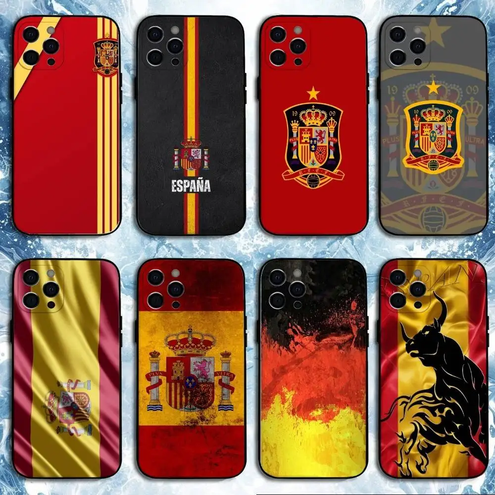 

funny spain flag Phone Case For iPhone 16,15,14,13,12,11 Plus,Pro Max, Soft Silicone Black Cover
