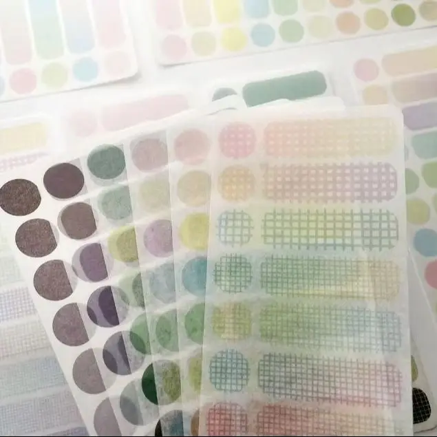 Afbeelding 3: Effen kleur Basic Washi Stickers Minimalistisch rasterlabel Sticky Notes DIY Scrapbooking Journal Decor 3 vellen
