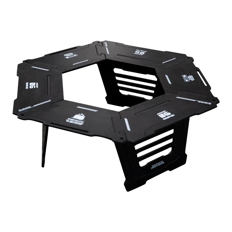 Outdoor stove  table, camping multi-functional sliding hexagonal round table