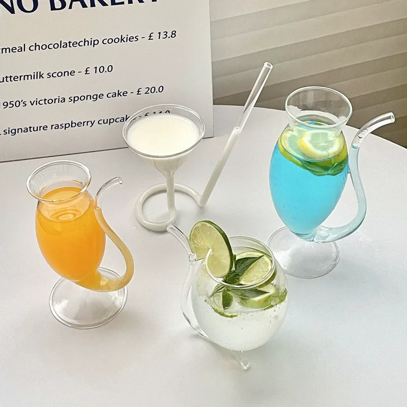 200ml/300ml/340ml Transparent Creative Wine Glass Cup Cocktail Glass Cup with Straw For Drinks Beer Clear Wine Glasses Gift