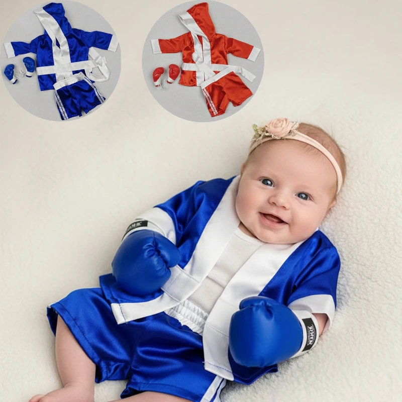 

4 шт./компл. реквизит для фотосъемки новорожденных, очаровательный комплект боксерских халатов для младенцев с пушкой для студийной одежды для фотосессии для маленьких девочек/мальчиков