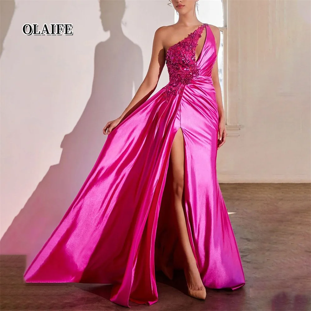 Vestidos florales de fiesta hasta el suelo con un solo hombro y columna con lado dividido Vestidos Para Eventos Especiales فسات prz onder onderkusو