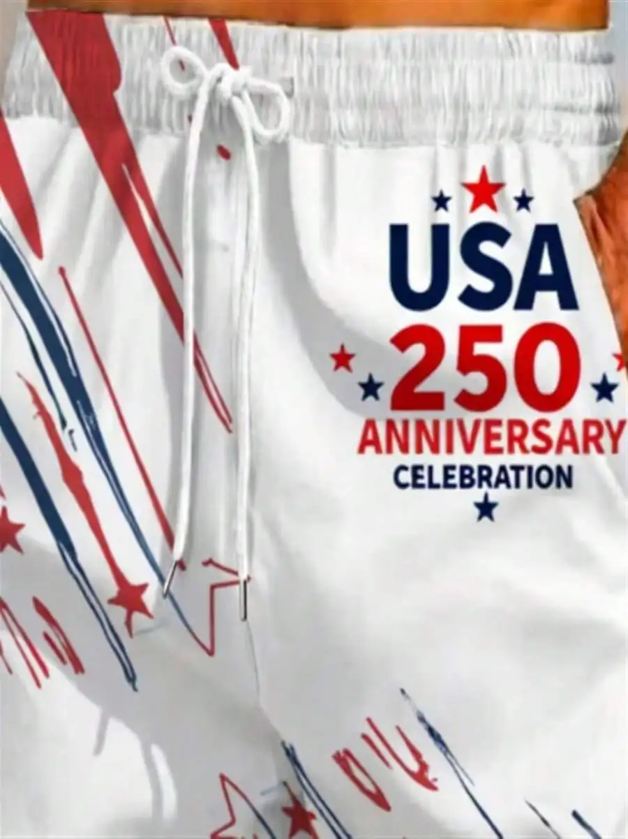Mens USA 250th Anniversary Swim Trunks Red White Blue Print Board Shorts