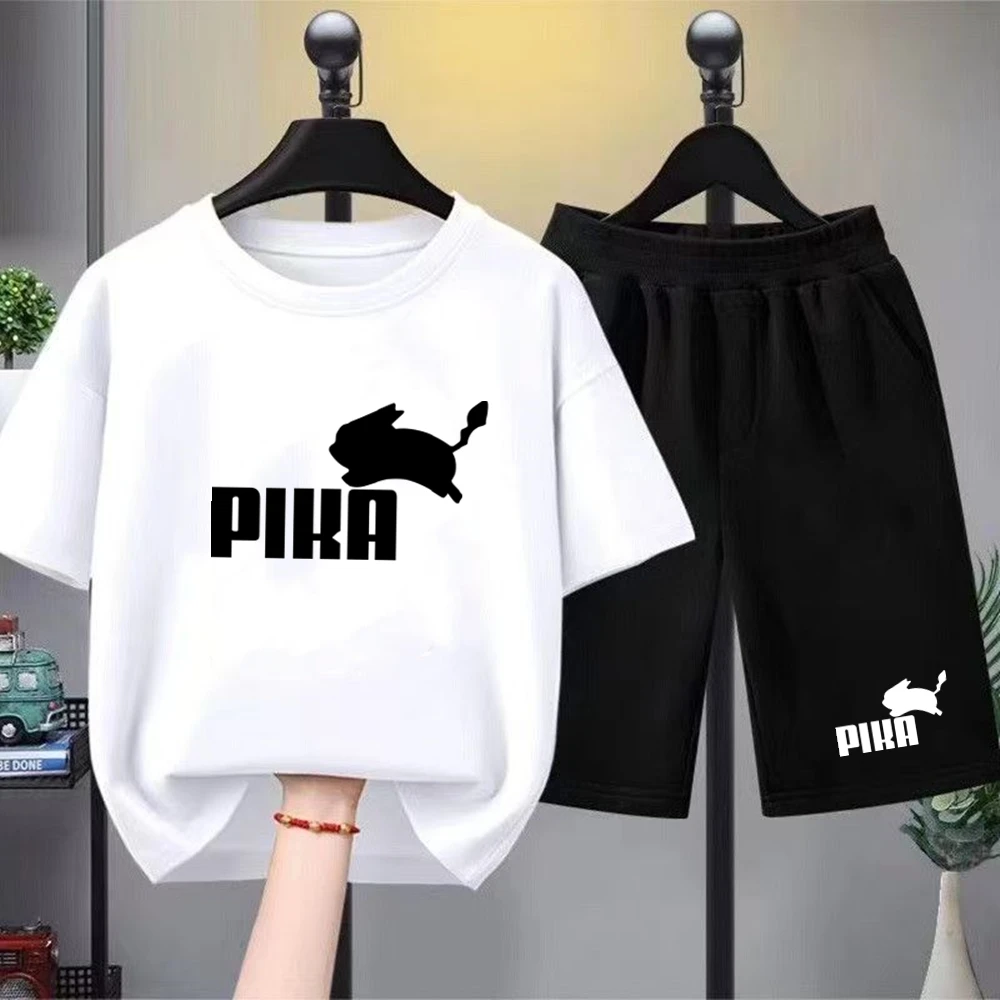 Summer casual red t-shirt sets for boys and girls, fashion sets with a rabbit product image 5