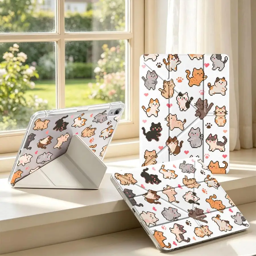 Cute Cat With Pen Slot Cover Tablet Case For Samsung Galaxy Tab S7 FE S8 A11 A9 Plus A8 S9 Plus S10 Lite