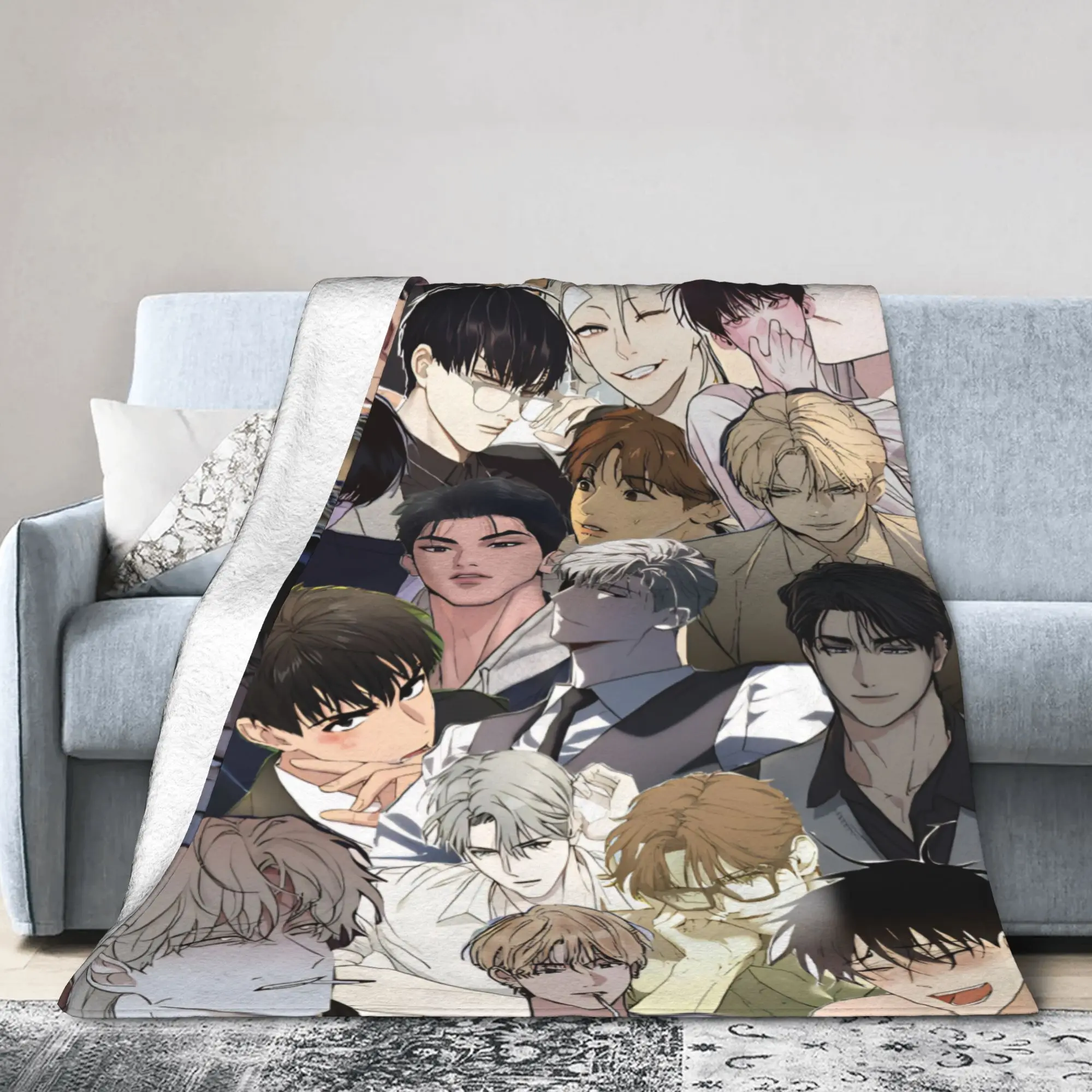 Korean BL Manhwa Handsome Man  Blanket Flannel  Multifunction Ultra-Soft Throw Blankets for Bed Rug Piece