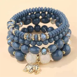 DIEZI New Korean Multicolor Crystal Beads Elastic Rope Bracelets For Women Elephant Wrap Strand Bracelet Men Pulseira Feminina