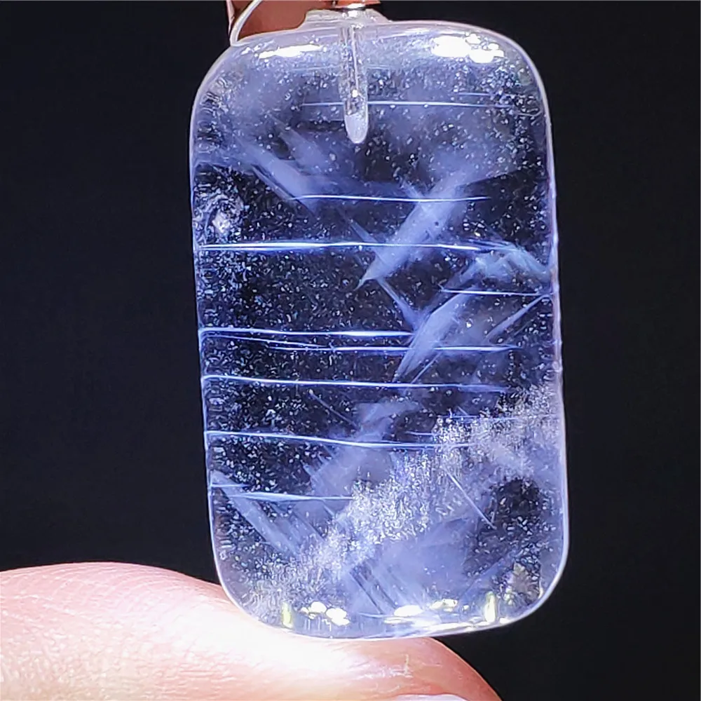 Genuine Natural Blue Feather Rutilated Quartz Pendant Angel Pyramid Needle Feather Rutilated Crystal Women Men AAAAAAA