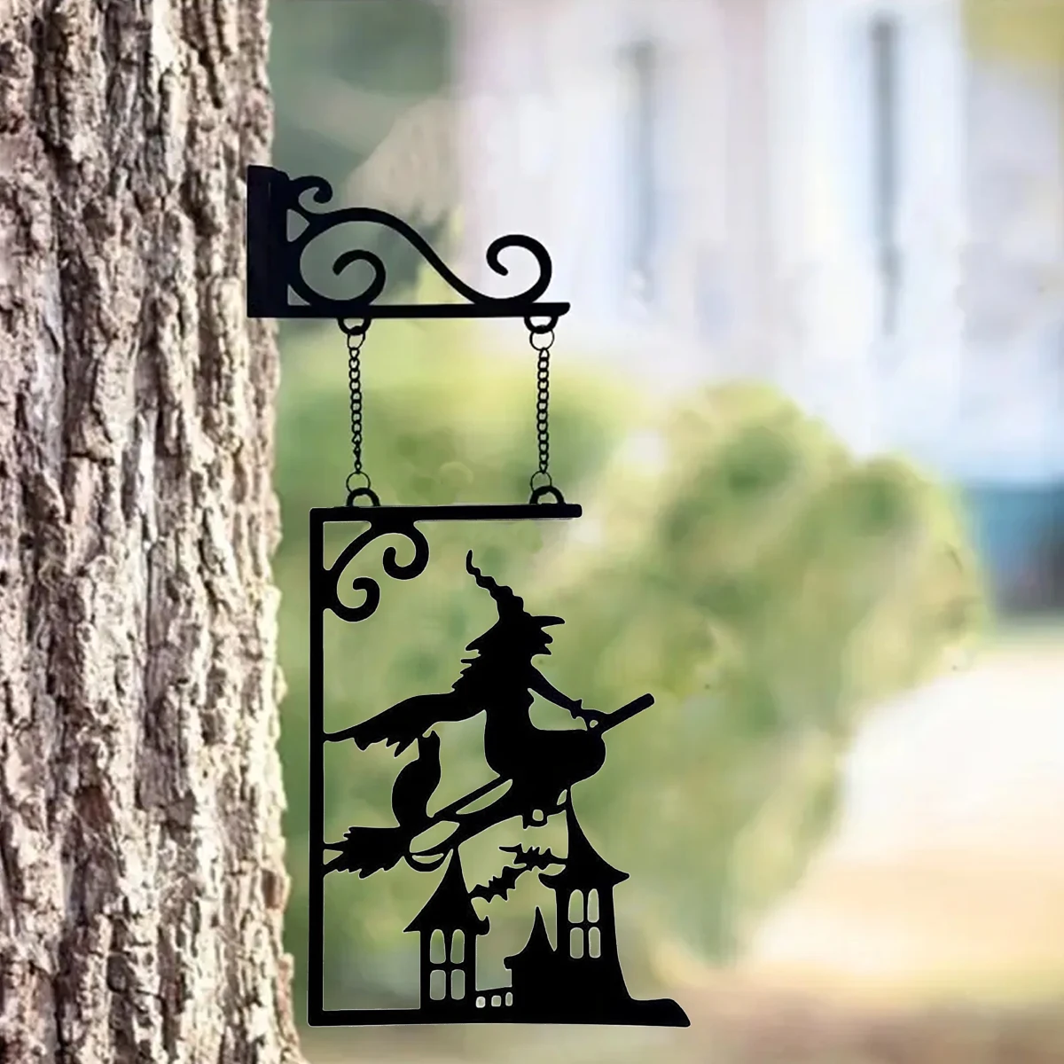 Halloween-Silhouetten-Metallschild, Hexen-Metallsilhouette, Hexen-Silhouetten-Gartenschild, Umriss-Wanddekoration, Metall, geeignet für Halloween-Dekorationen – Detail 6
