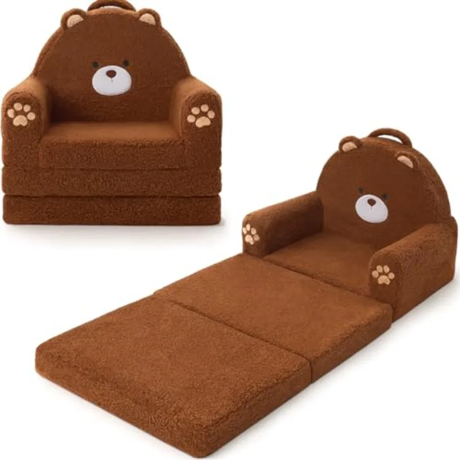 

2-in-1 Foldable Toddler Couch, Soft Sherpa Fabric with Washable Cover, Convertible Sofa to Lounger, Sofa for Playroom, Bedroom,