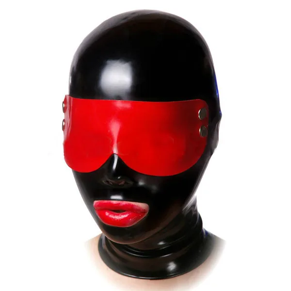 

100% Latex Maske Rubber Gummi Black hood with red trim Cosplay Party Handmade Customization 0.4mm XS-XXL