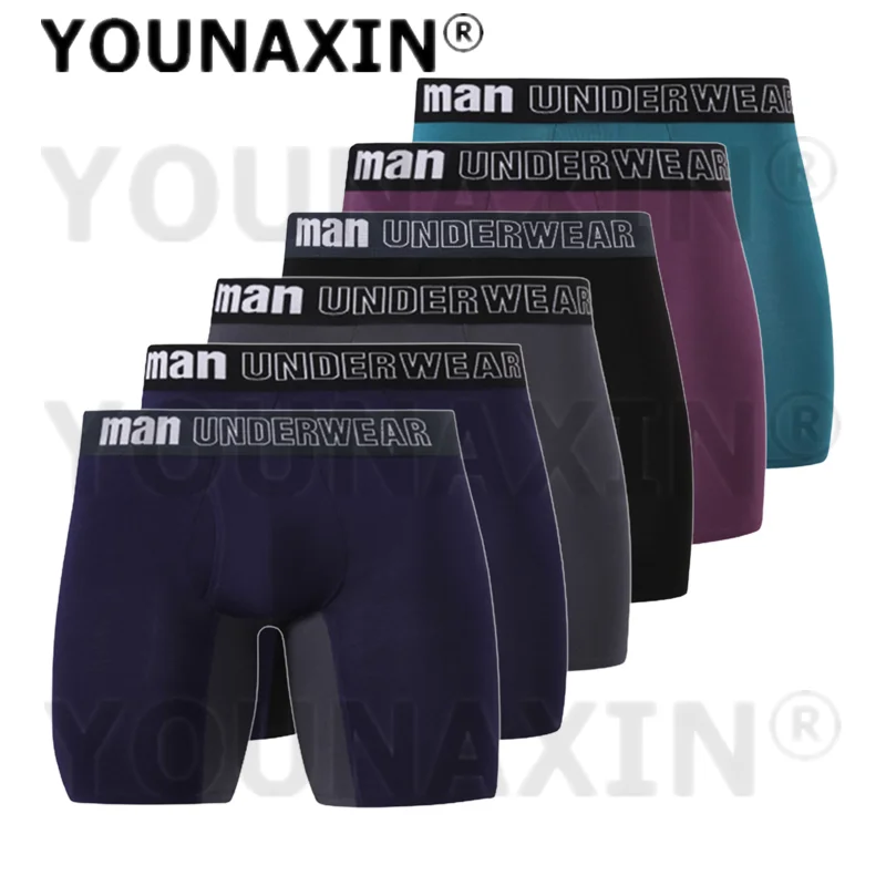 Boxers de grande taille pour hommes, sous-vêtements sexy, longs, sous-vêtements, culottes de sport à entrejambe ouvert, 3XL, 4XL, 5XL, 6XL, 7XL, 6 pièces