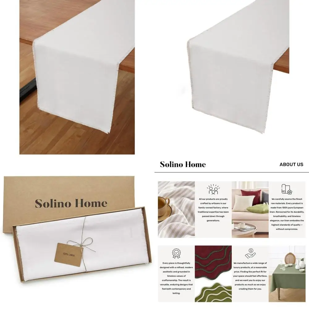 

Скатерть из чистого льна 14 x 120 — белая для сезонной столовой: осень, зима, День благодарения, Рождество