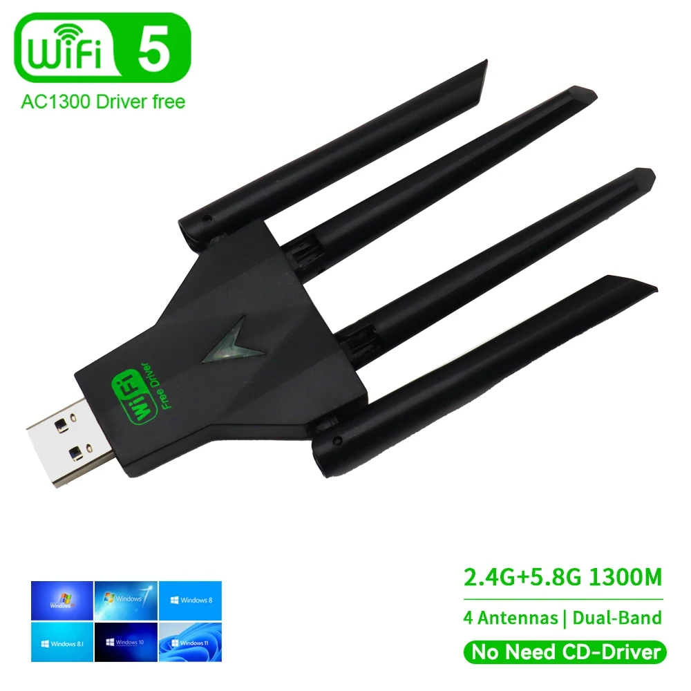 1300MbpsWiFiUSBAdapterDualBand2.4G/5GhzWi-FiDongle802.11ACPowerfulAntennaWirelessReceiverForPCLaptopDriverFree-AliExpress7