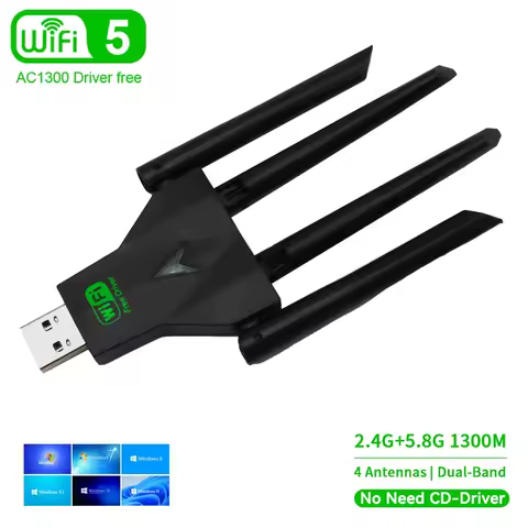 1300Mbps WiFi USB Adapter Dual Band 2.4G/5Ghz Wi-Fi Dongle 802.11AC Powerful Antenna Wireless Receiver For PC Laptop Driver Free