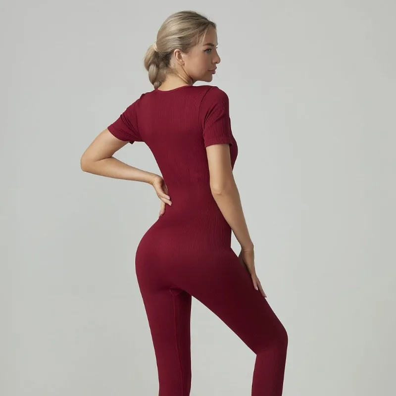 

Облегающая бесшовная цельная одежда для йоги, высокопрочная нить с короткими рукавами и длинными брюками, спортивная и фитнес-одежда для