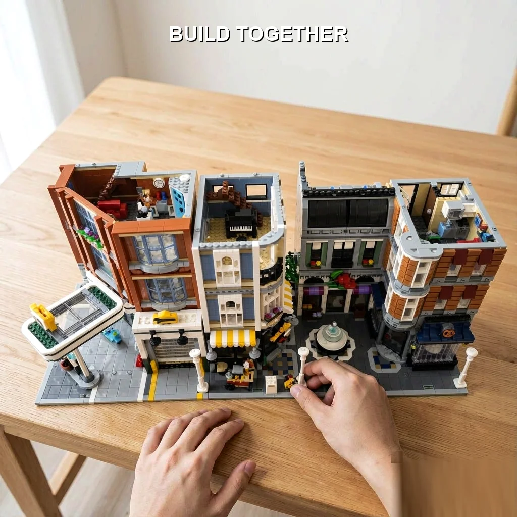 Street View Assembly Square Corner Garage Bricks Bank Police Station Large Building Blocks Set Multi Style Complex Urban Craft Architecture Difficult Assembly Home Toy Gift For Collector