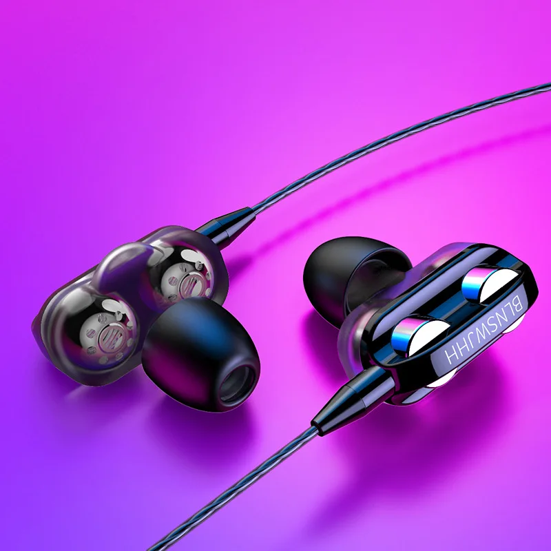 Universal 3.5mm Wired Headphone with Mic TWS Dual Moving Coil Earphone In Ear Earbuds Bass Headset For Sports Fitness HiFi Music