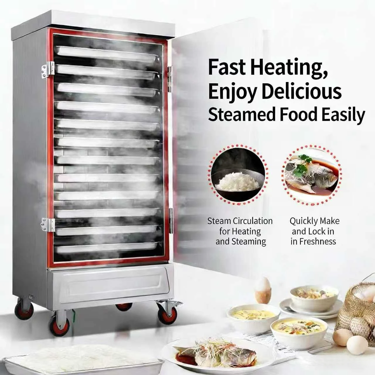 High Efficiency 12 Tray Gas Rice Steamer Cabinet Industrial Food Steaming For LPG/Natural Gas Rice Cooker Machine