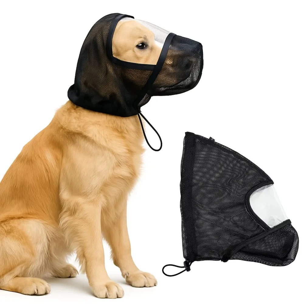 Breathable Dog Head Cover Mesh Net Unobstructed Dog Face Mask Anti-Biting Adjustable Mosquito Bite Prevention Mask Pet Supplies