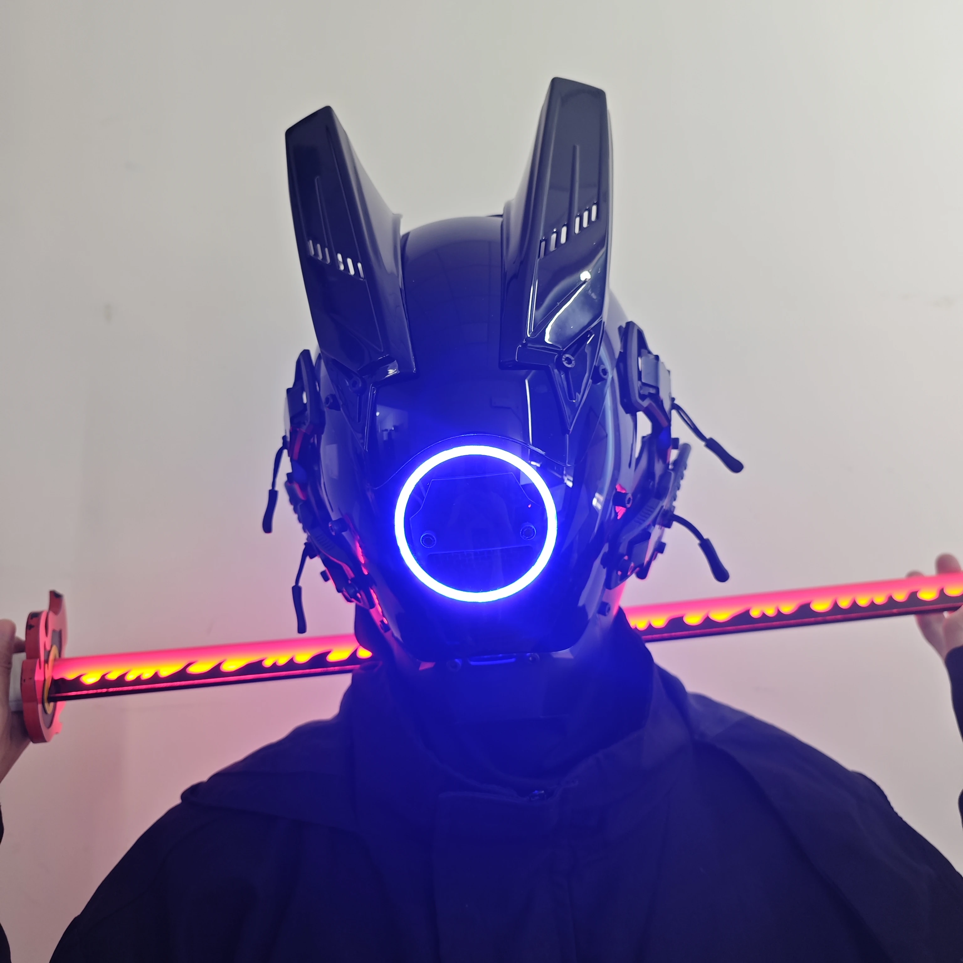 JAUPTO Punk Mask Cosplay for Men, LED Round Light Mask for Women Cosplay Halloween Fit Party Music Festival Accessories