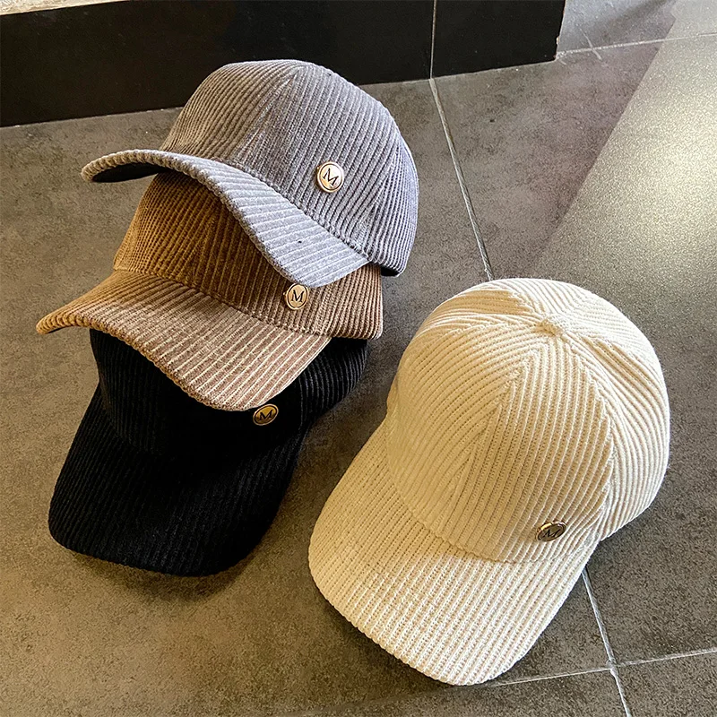 Baseball Cap Women Autumn Winter Solid Color Trendy Corduroy Korean Adjustable Snapback Hats For Women Men Fashion Cap Female image 2