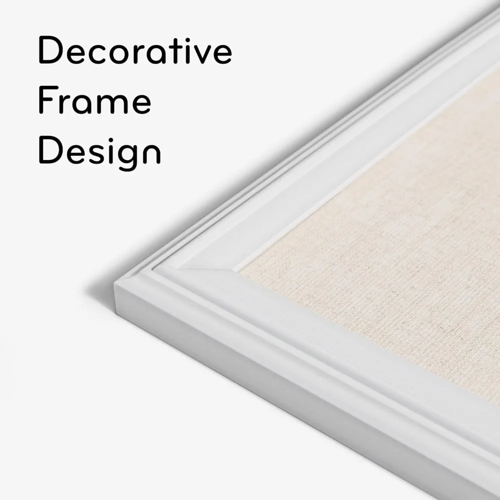 Bacheca in lino da fattoria 30x20 pollici con struttura in legno bianco con puntine per l'arredamento dell'home office