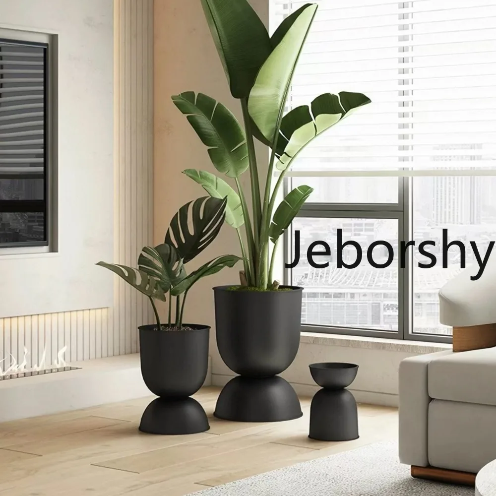 2026 New Black Matte Hourglass Shaped Metal Planter Nordic Minimalist Flower Pot for Indoor Outdoor Living Room Garden Decor