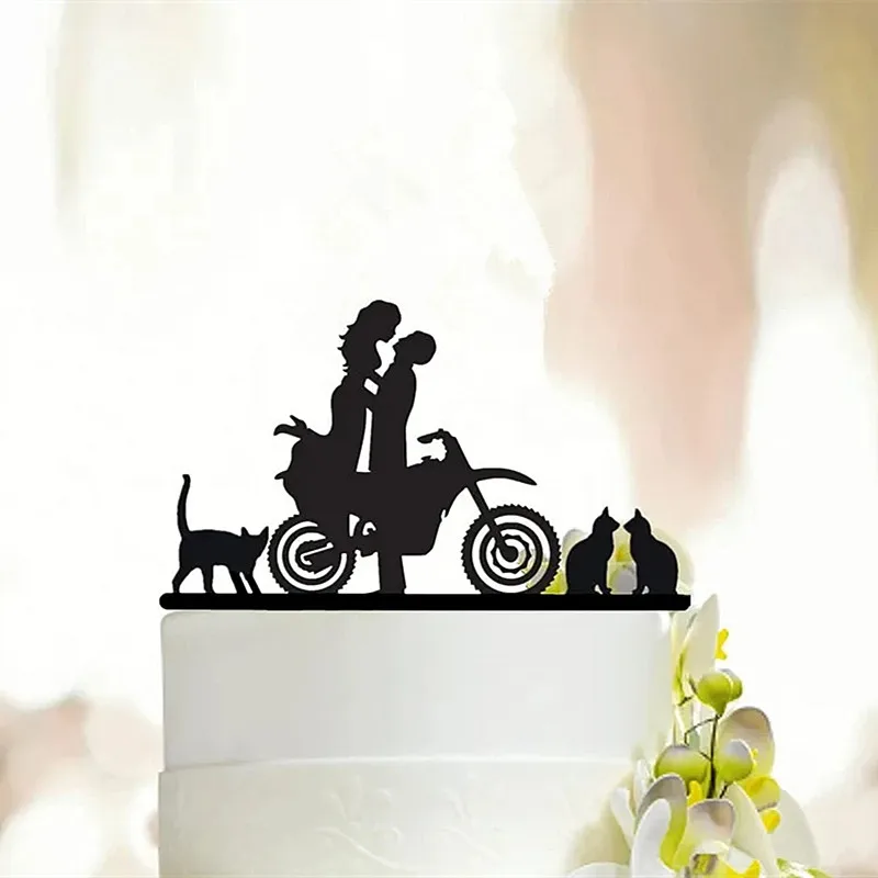 Motorcycle Style Wedding Cake  Topper Bride and Groom With Pet  Cake Toppers Wedding/Anniversary/Bridal Shower Party Decor