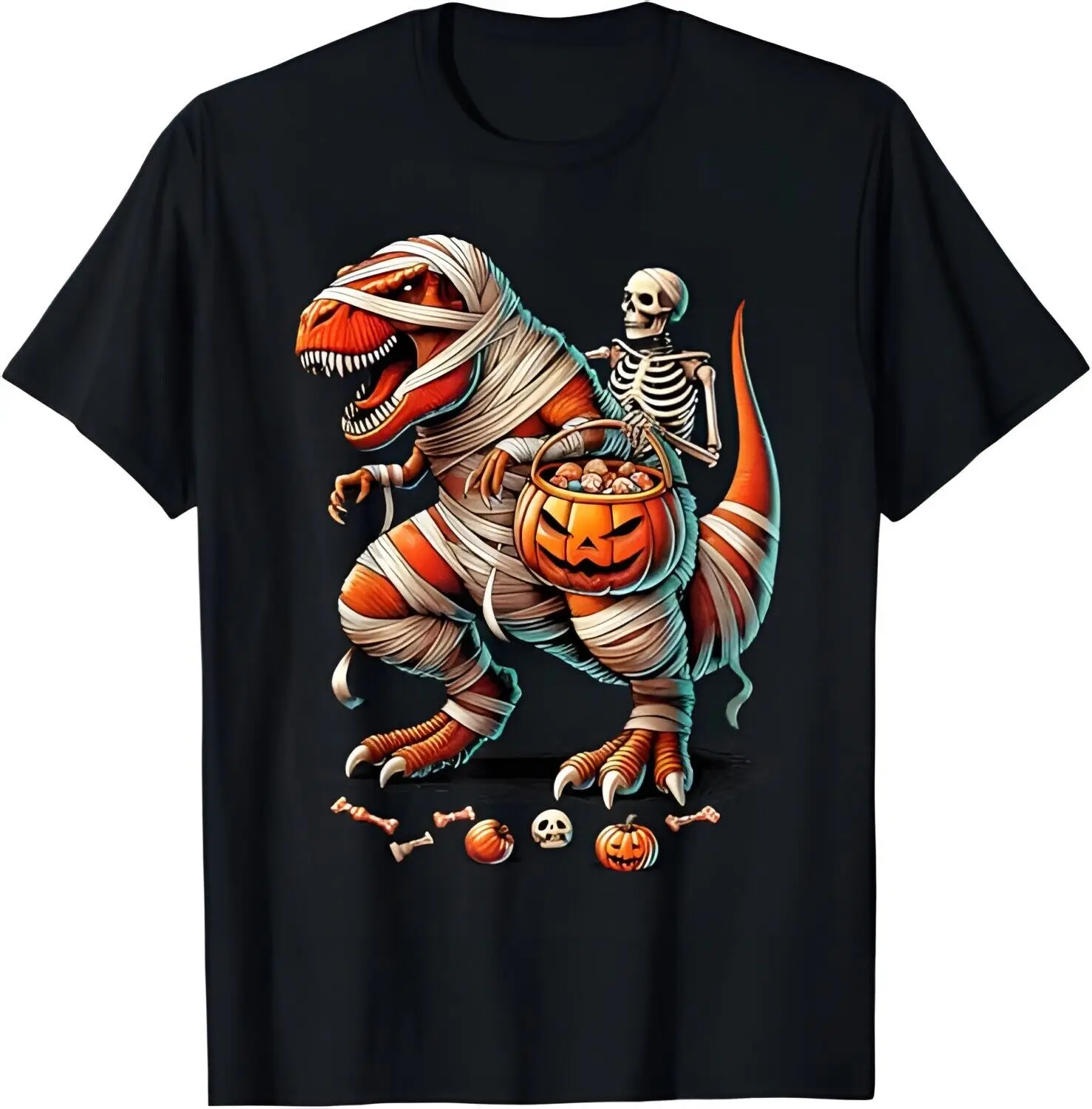 

Skeleton Dinosaur Dino Pumpkins Moon Boys Halloween Men T-Shirt