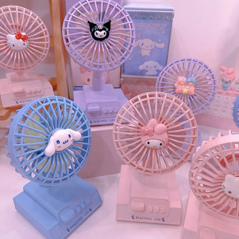 New Kawaii Desktop Fan Sanrio Mymelody Kuromi Cinnamoroll Cute Anime Three Speed Wind Power Bedroom Portable Fan Girls Gift