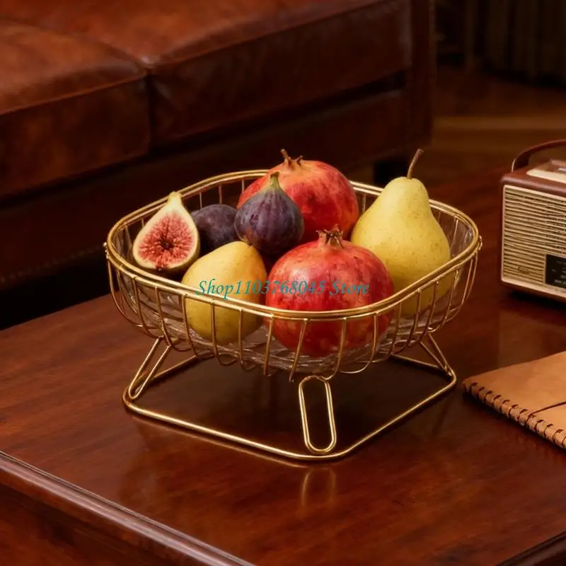 R53F Elegant Clear Coffee Table Fruit Bowl Gold Accent Homes Decors Piece