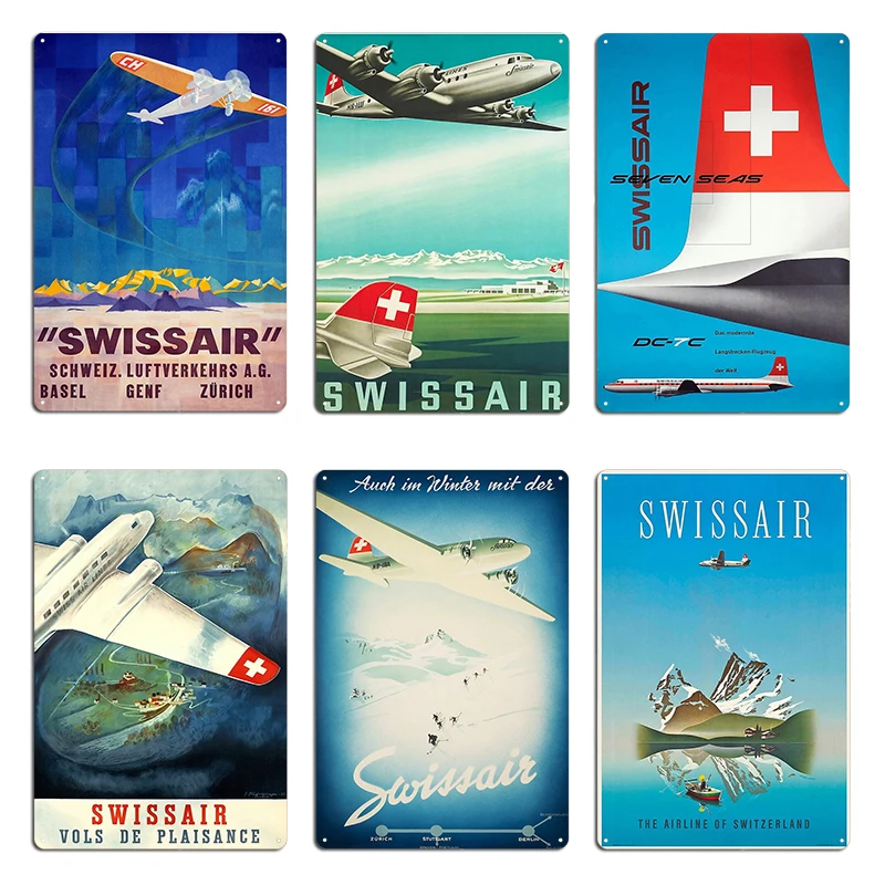 Switzerland 2022/today Swiss Air DC-7C Seven Seas summer voyage 1925 Swissair Air Services Airline Metal Tin Sign Poster