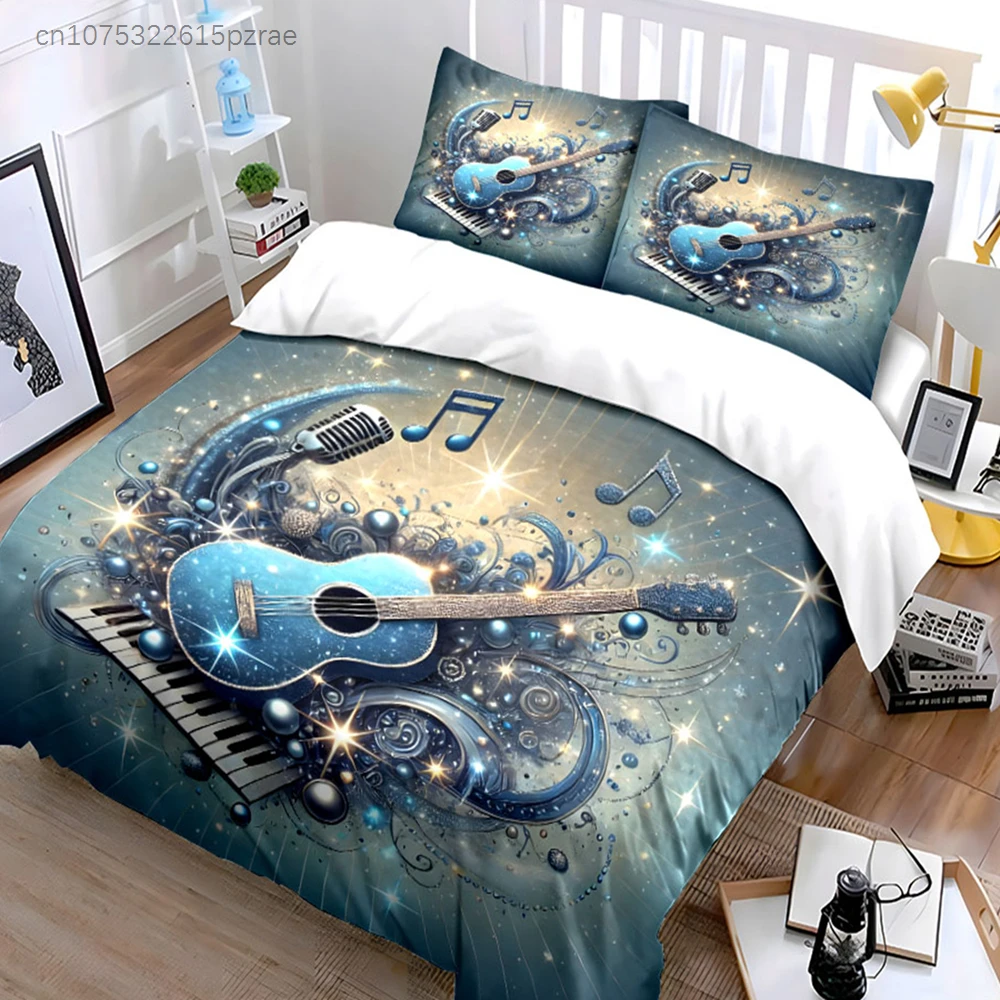 3D Musical Instrument Guitar Printed Set, Multiple Sizes kid's And adults' Bedroom Exquisite 3PC Bedding set, Gift
