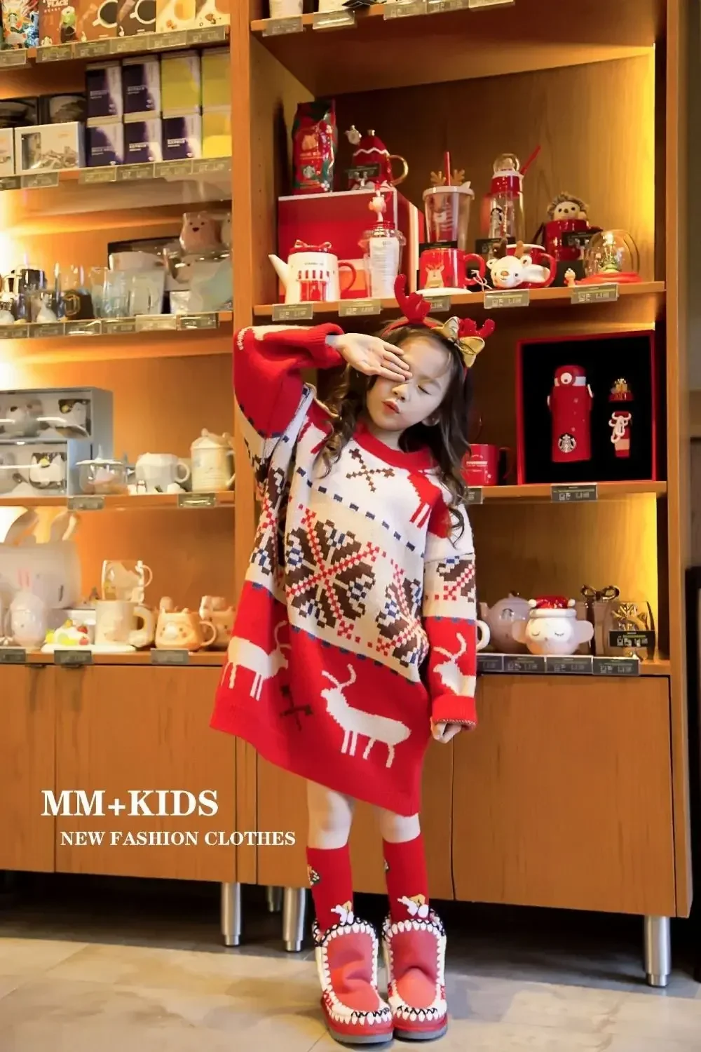 Girls\' Sweater Autumn/Winter New Mid to Big Kids Korean Fashion Christmas Elk Children\'s Knit Medium Long